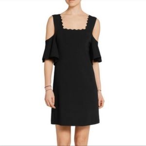 NWOT Apiece Apart Lira Black Cold Shoulder Dress with Scallop Detail, size S